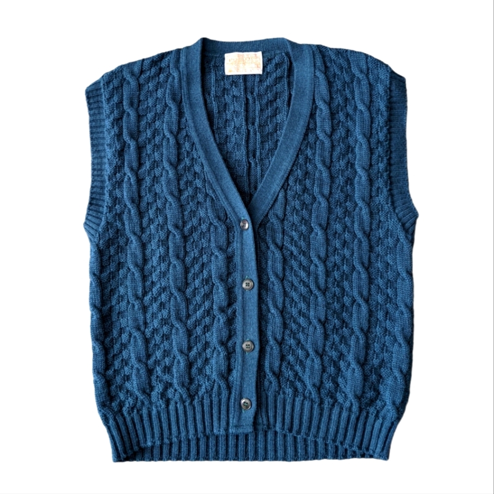 Vintage Pendleton 100% Wool Sweater Knit Vest Cropped Buttoned Teal Vest Small